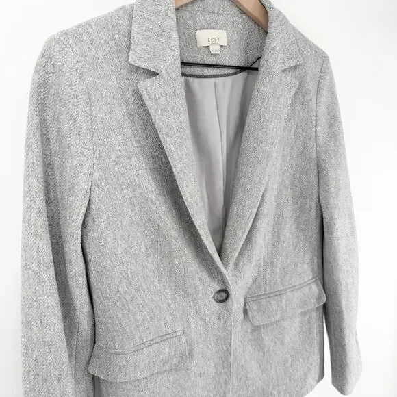 LOFT 8P Gray Herringbone Blazer Light Academia EUC Office Chic Spring Style - Picture 8 of 10